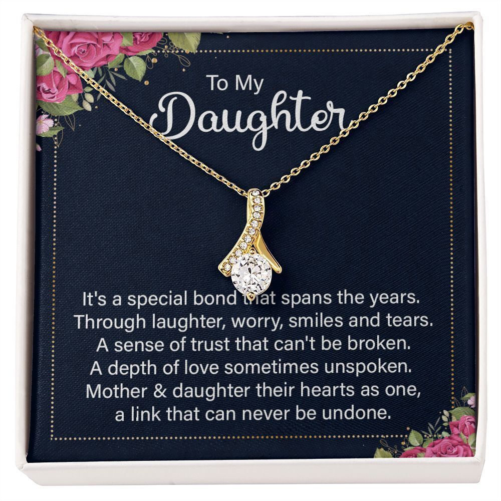 To My Daughter Our Special Bond Ribbon Necklace Gold Tone Standard Box